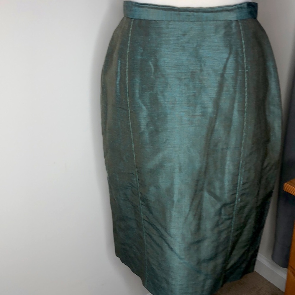 2000s Juliana Collezione iridescent green-blue silk linen pencil a-line skirt